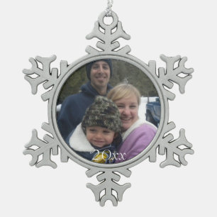 Dated Family Christmas Foto Foto Picture Schneeflocken Zinn-Ornament