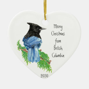 Dated FroChristmas British Columbia Jay Bird Keramik Ornament