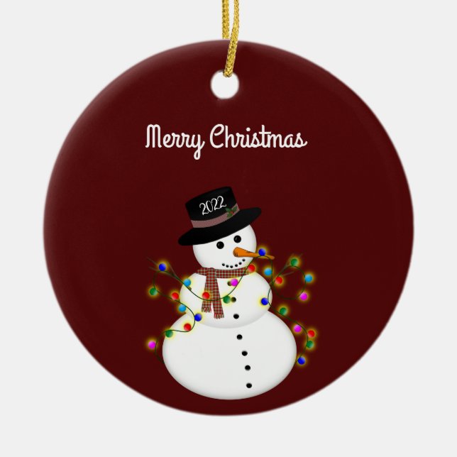 Dated FroChristmas Snowman Personalisiert Keramik Ornament (Vorne)