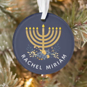 Dated Keepake Baby's First Hanukkah Blau & Gold Ornament
