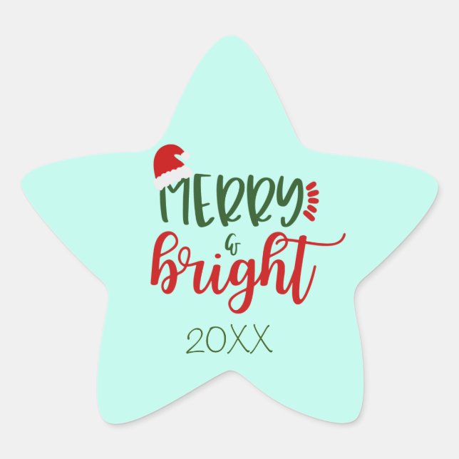 Dated Merry & Bright on Green Holiday Stickers (Vorderseite)