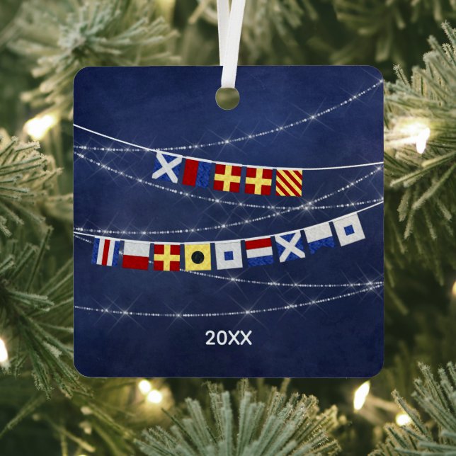 Dated Nautical MerChristmas Signal Flag Ornament Aus Metall (InSitu)