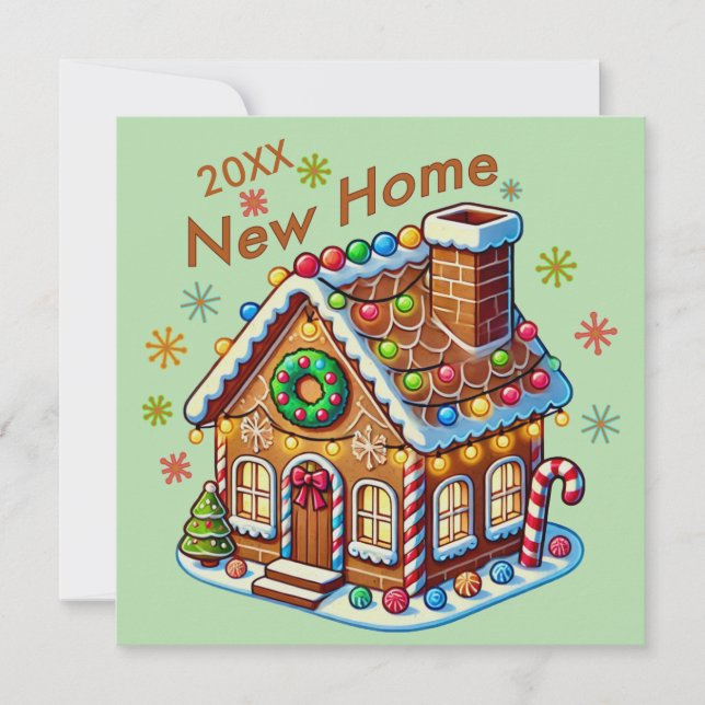 Dated New Zuhause Gingerbread House Feiertagskarte (Vorderseite)