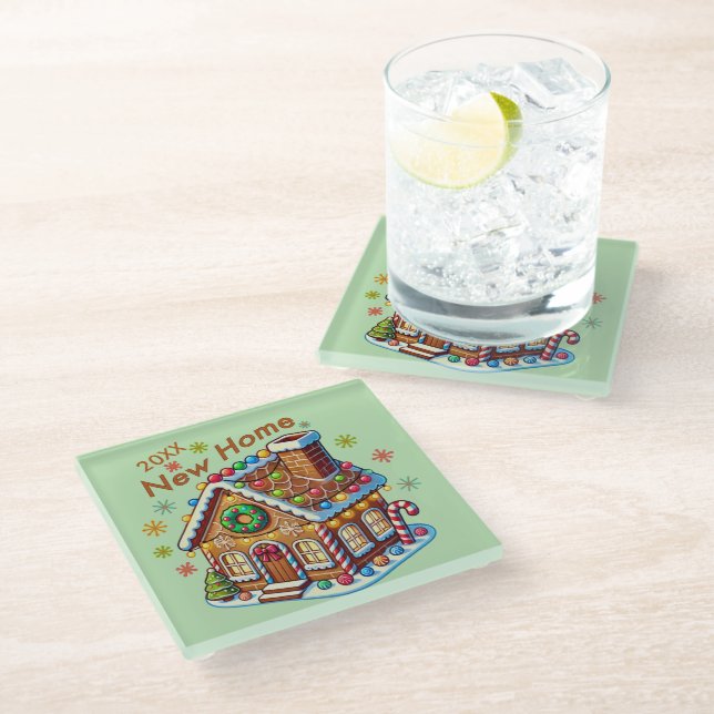 Dated New Zuhause Gingerbread House Glasuntersetzer (Schrägansicht)