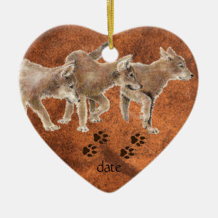 Datiert Custom, Wolf, Wölfe & Tracks Animal Keramikornament