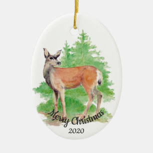 Datierte Weihnachten Custom Watercolor Hirsche Tie Keramikornament