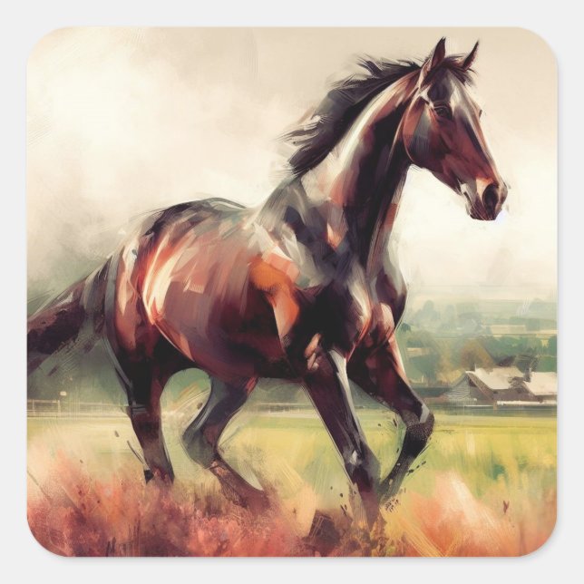 Datierte Weihnachten Running Brown Pferd Quadratischer Aufkleber (Vorderseite)