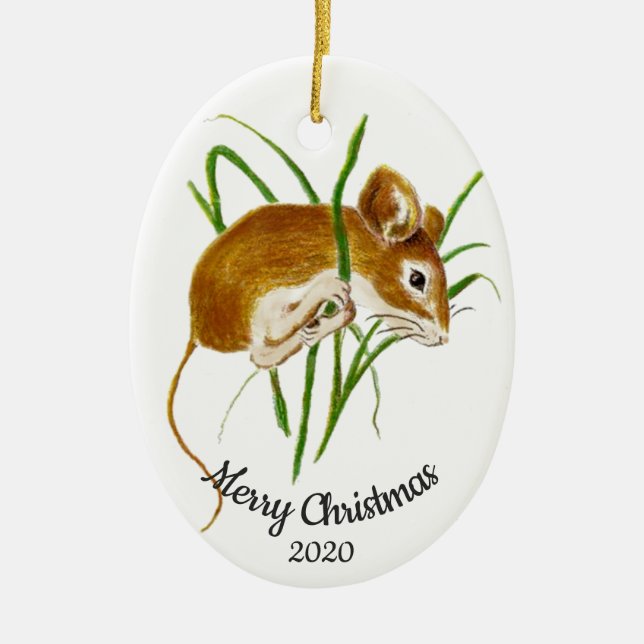 Datierte Weihnachts Custom Watercolor Maus Tier Keramik Ornament (Vorne)