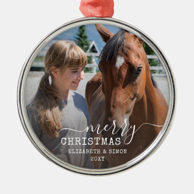 Datiertes Foto Personalisierter Rundrahmen Ornament Aus Metall (Vorne)