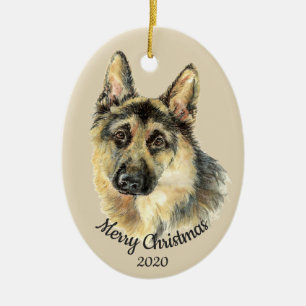 Datiertes Weihnachtsbrauch-Aquarell-Schäferhund Keramikornament