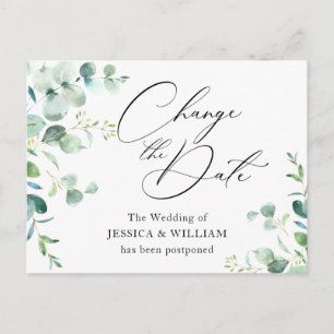 Datum ändern Elegante Eukalyptus-Hochzeit Postkarte