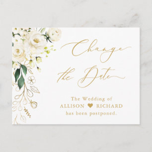 Datum ändern Gold Schrift Grün und Weiß Floral Postkarte