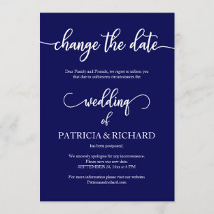 Datum ändern Hochzeit verschoben Navy Blau Einladung
