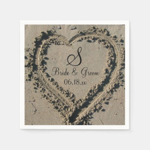 Datum der Hochzeit des Sandherzes Serviette