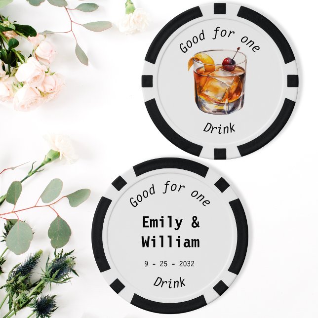 Datum der Hochzeit moderner Token-Namen Pokerchips (Modern Drink Token Names Date Wedding)