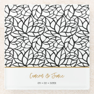 Datum der modernen botanischen Leaf-Muster Glasuntersetzer