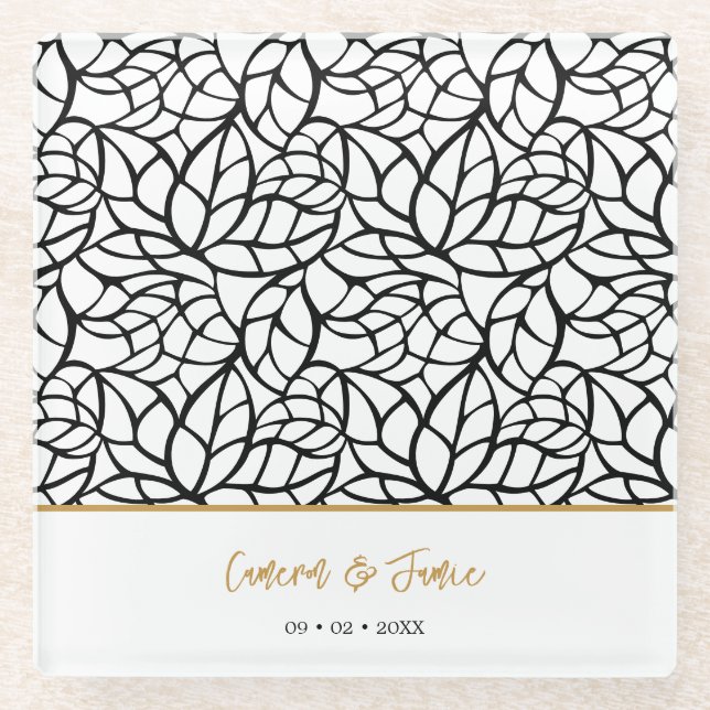 Datum der modernen botanischen Leaf-Muster Glasuntersetzer (Vorderseite)