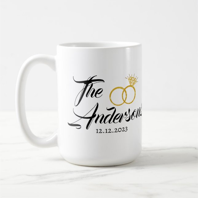Datum der personalisierten Hochzeitscouple Ring-Be Kaffeetasse (Links)