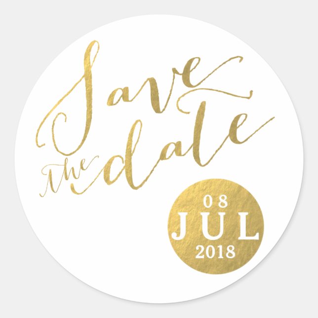 Datum des Glamours der Goldfolie | Save the Date S Runder Aufkleber (Vorderseite)