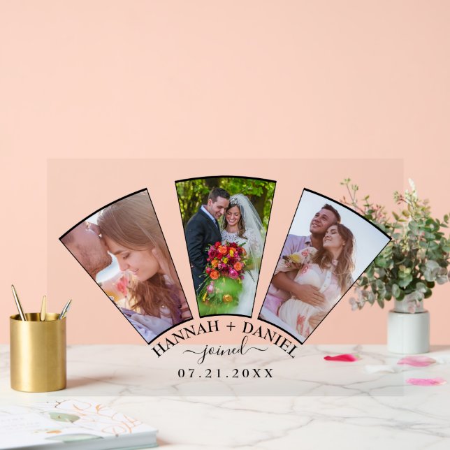 Datum des Hochzeitfoto-Collage-Lüfterform-Individu Acrylschild (Hochzeit)