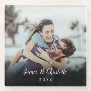 Datum des Minimalistischen Personalisierten Fotos Glasuntersetzer