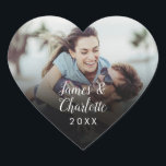 Datum des Minimalistischen Personalisierten Fotos Herz-Aufkleber<br><div class="desc">Personalisieren Sie mit Ihrem Lieblings-Foto mit Ihren Namen und das Jahr und schaffen Sie eine einzigartige Erinnerung für Ihre Hochzeitsgäste. Entwickelt von Thisisnotme©</div>