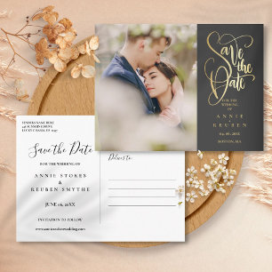 Datum Elegant Chic Gold Schrift Foto speichern Postkarte