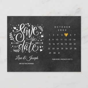 Datum-Kalender Gold Liebe Herz Schiefer speichern Postkarte