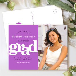 Datum lila Abschluss Foto fett formatiert Typograf Einladungspostkarte