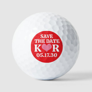 DATUM MERKEN Pinkes Herz MONOGRAMM Rotes Hintergru Golfball