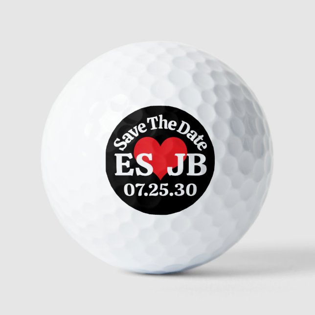 DATUM MERKEN Red Heart MONOGRAMME Schwarzer Hinter Golfball (Vorderseite)