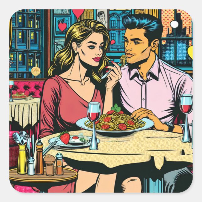 Datum | Spaghettis Abendessen Quadratischer Aufkleber (Vorderseite)