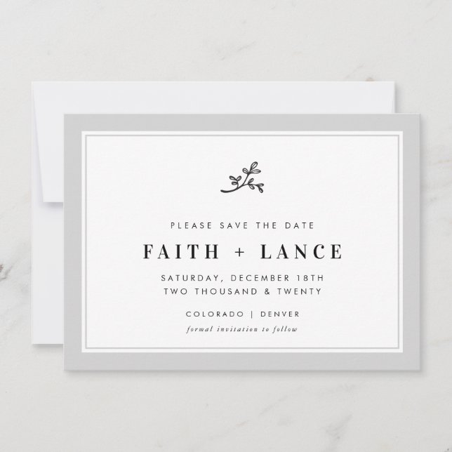 DATUM SPEICHERN modern sprig einfache Grenze weich Save The Date (Vorderseite)