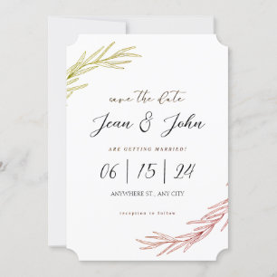 Datum Speichern Pretty Leaf Hochzeit  Einladung