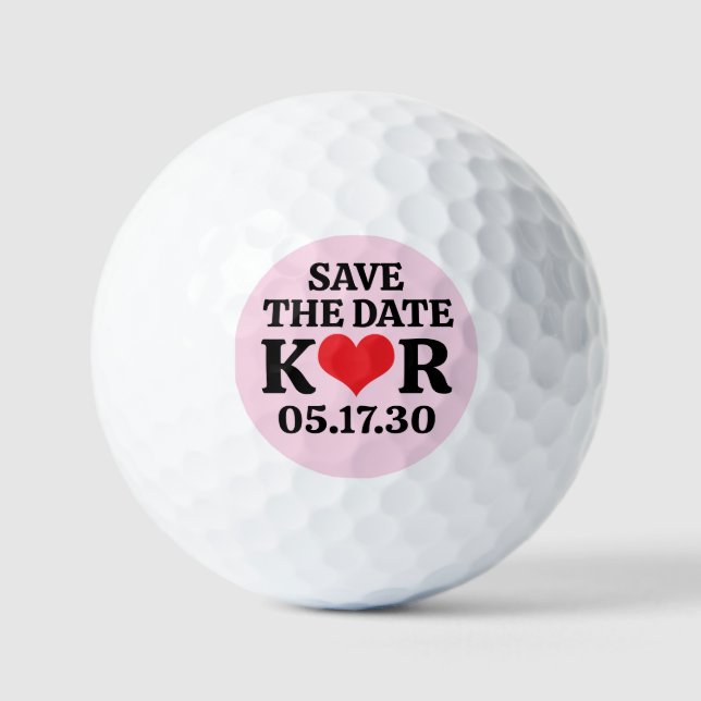 DATUM VORMERKEN Rotes Herz MONOGRAMM Rosa Hintergr Golfball (Vorderseite)
