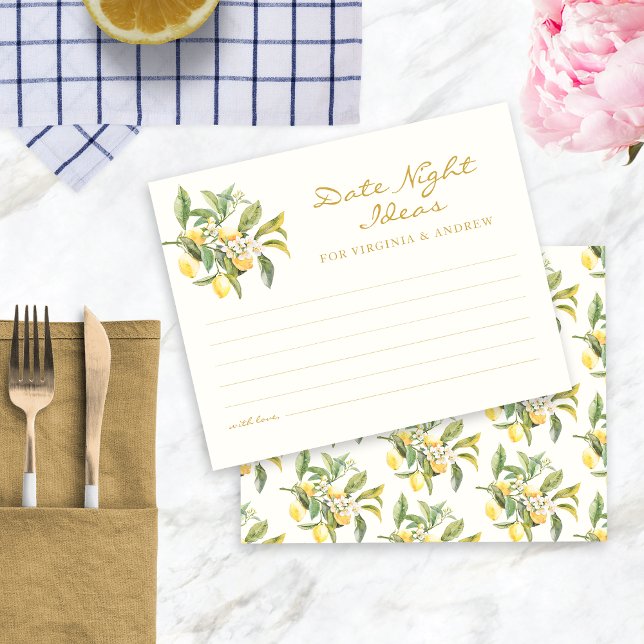 Datumskarte für Wasserfarben (Watercolor Lemon Floral Bridal Shower Date Night Ideas Card by Painted Paperie
)