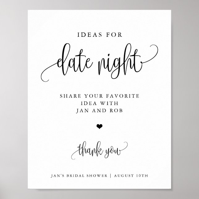Datumsnacht mit Minimalistischer Kalligrafie/Herza Poster (Vorne)