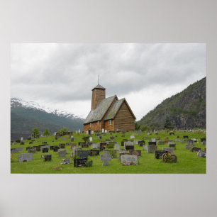 Daubekirche mit Friedhof in Norwegen-Plakat Poster