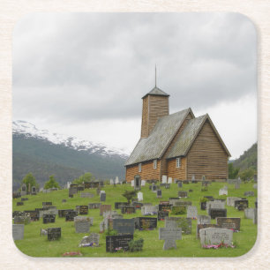 Daubekirche mit Graveyard in Norwegen-Untersetzer Rechteckiger Pappuntersetzer