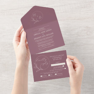 Dauerhafte Liebe   Deep Mauve Wreath Wedding All In One Einladung