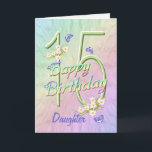 Daughter 15. Geburtstags Butterfly Garden Card Karte<br><div class="desc">Ein farbenprächtiger Regenbogen,  rosa Blume und lavendelfarbene Schmetterlinge befriedigen die 15. Happy Birthday Card der Mädchen. Vorname und innerhalb Vers können mit der bereitgestellten Vorlage personalisiert werden. Sie können auch die passenden Geschenke und andere Produkte genießen,  die in meinem Shop erhältlich sind. Originelles Design von Anura Design Studio.</div>