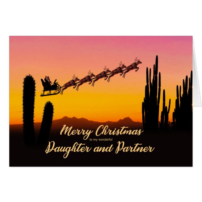 Daughter and Partner Christmas Santa Over Desert (Vorderseite (Horizontal))