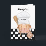 Daughter Birthday Whimsical Gnome Koch Cooking Karte<br><div class="desc">Der Gnome wird in einem Moment der Freude gefangen, mit einem Holzlöffel und spielerisch mit der Küche verbunden. Der Hintergrund ist mit skurrilen Küchenelementen und einem spielerisch karierten Muster geschmückt und schafft so eine fröhliche und bezaubernde Szene.</div>