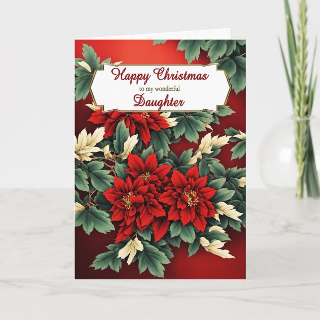 Daughter Christmas Poinsettias Feiertagskarte (Vorderseite)