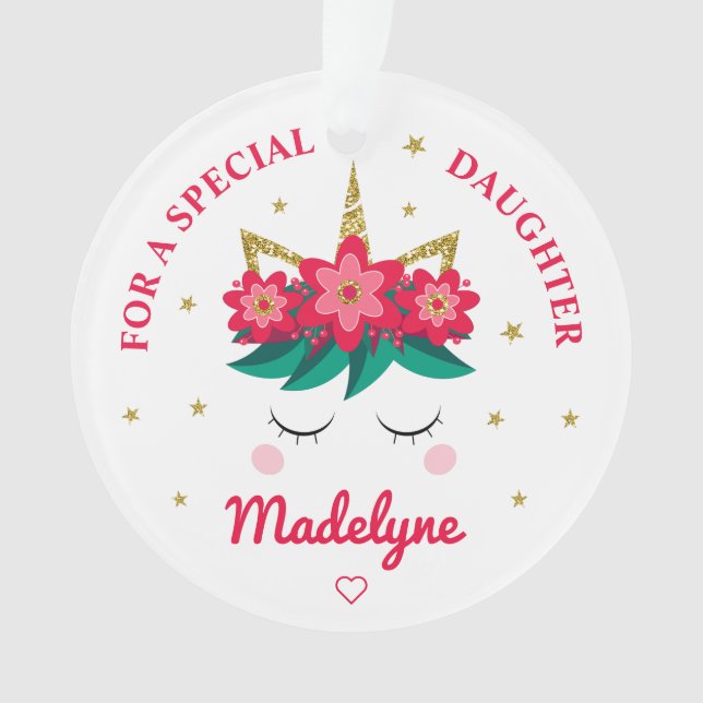 Daughter Christmas Unicorn Personalisiert Ornament (Vorderseite)