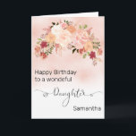 Daughter Custom Floral Peach Watercolor Geburtstag Karte<br><div class="desc">Dieses Design kann in dem Bereich personalisiert werden, der durch das Ändern des Fotos und/oder Textes zur Verfügung gestellt wird. Sie können auch angepasst werden, indem Sie auf Vorlage personalisieren klicken und dann auf die Schaltfläche klicken, um weitere Optionen anzupassen, um die Hintergrundfarbe zu löschen oder zu ändern, Text hinzuzufügen,...</div>