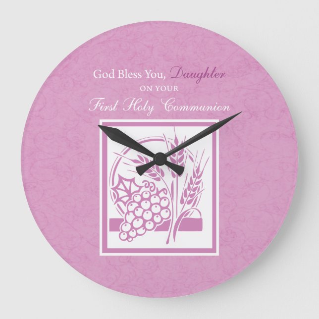 Daughter First Communion, Pink Große Wanduhr (Vorderseite)