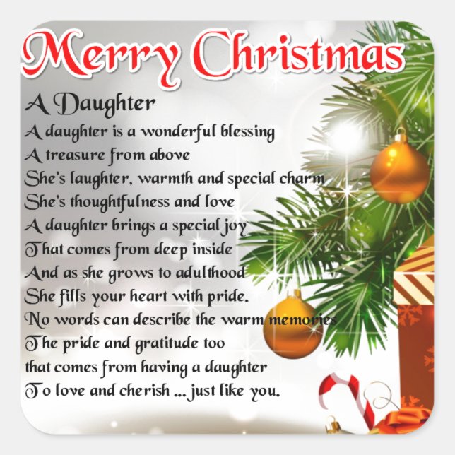 Daughter Gedicht - Weihnachtsbild Quadratischer Aufkleber (Vorderseite)