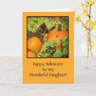 Daughter Happy Halloween mit Kitten und Pumpkins Karte