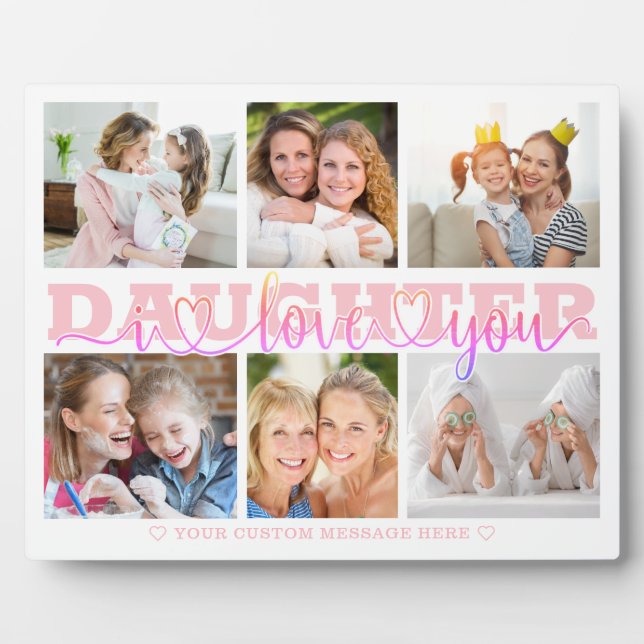 DAUGHTER I Liebe You 6 Foto Collage Pink 8x10 Fotoplatte (Vorderseite)